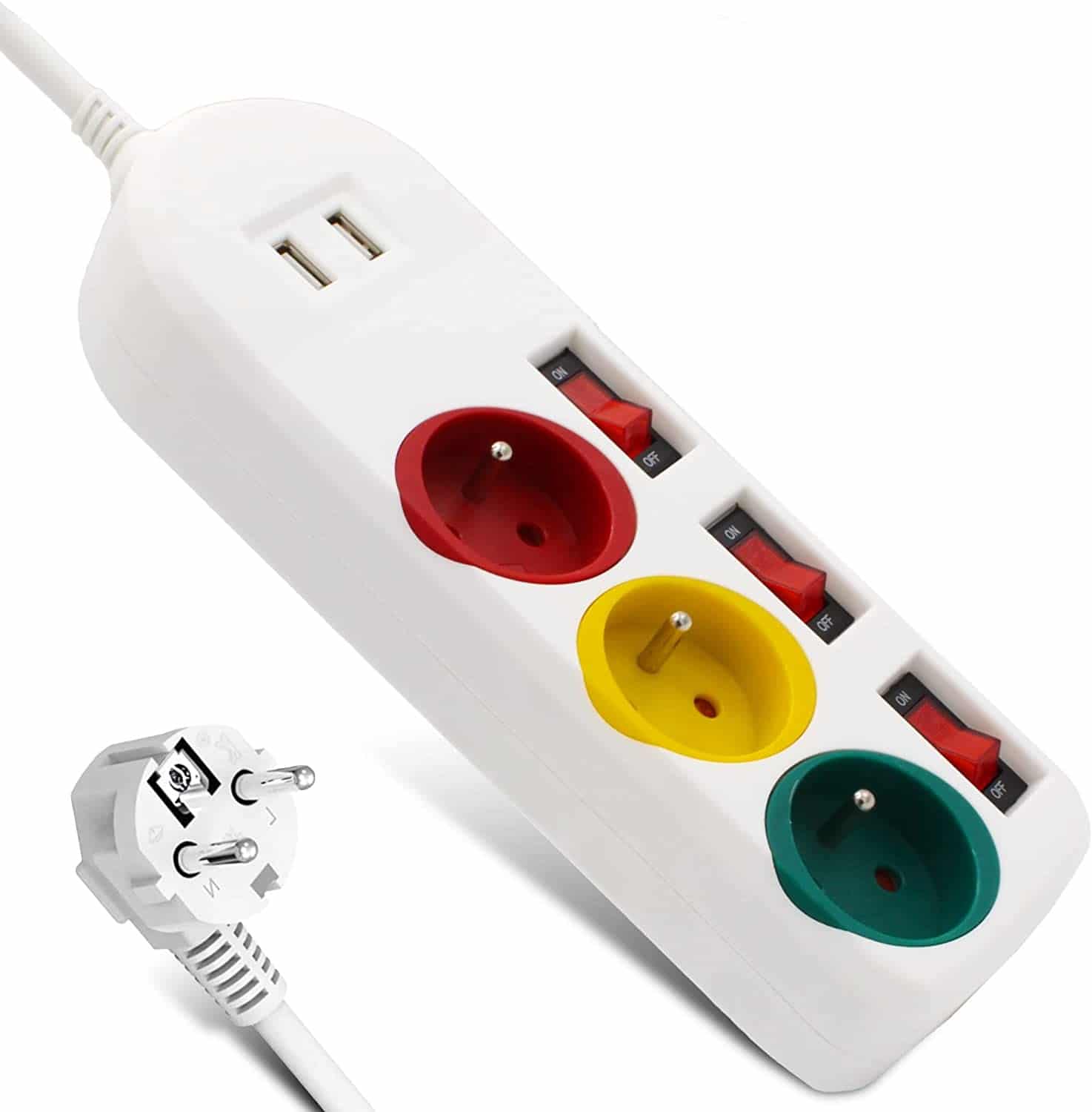 Multiprise avec Interrupteur Individuel, Prise Multiple USB C